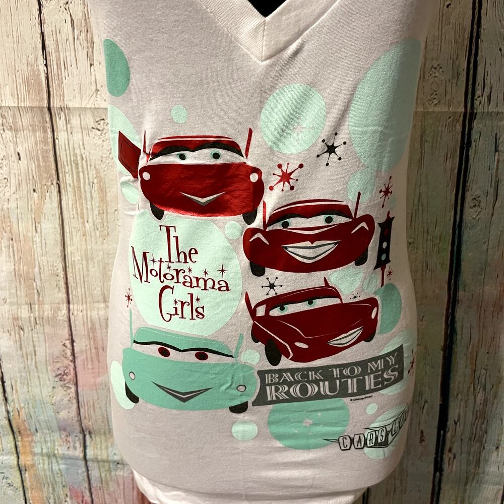Disney Parks T-Shirt Womens Small White Cars Land The Motorama Girls Graphic Tee - Picture 2 of 4